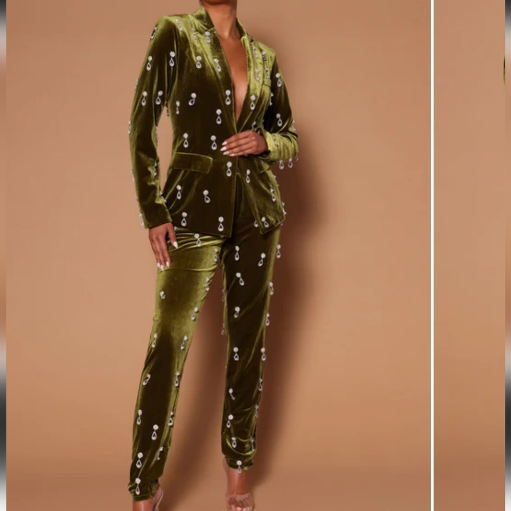 Chloe Embellished Velvet Pant - Chartreuse NWOT
